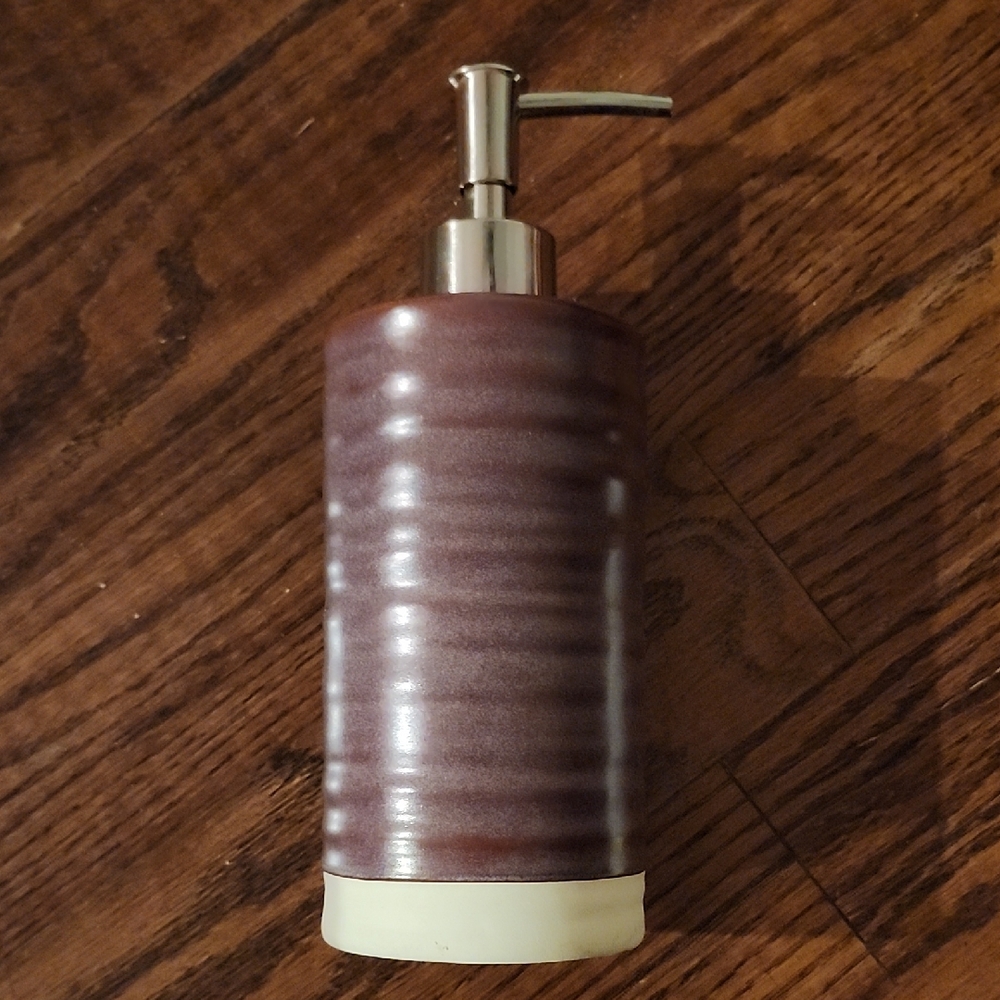 Threshold Brown and Cream Ceramic Soap or Lotion Pump Dispenser, 17.58 oz. - NEW